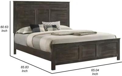 Aver Queen Size Bed, Transitional Carved Panel Design, Nutmeg Brown Wood - Benzara