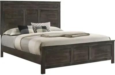 Aver Queen Size Bed, Transitional Carved Panel Design, Nutmeg Brown Wood - Benzara