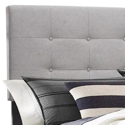 Lawrence Queen Size Bed, Wood Frame, Light Gray Button Tufted Upholstery - Benzara