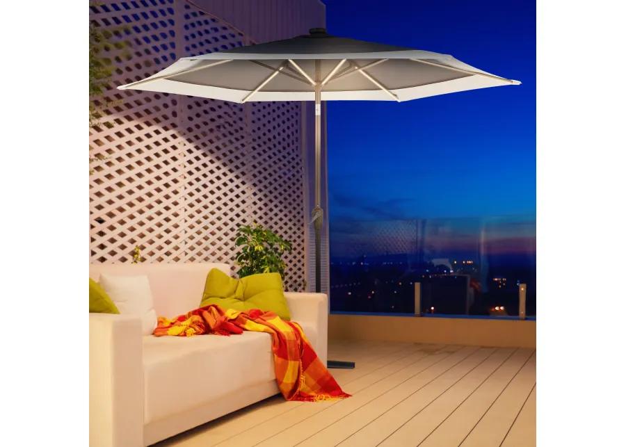 Spencer Classic Coastal 2-Tone Solar LED Market Patio Umbrella with 12 LED Strip Lights, Auto-Tilt, Crank and UV Protection