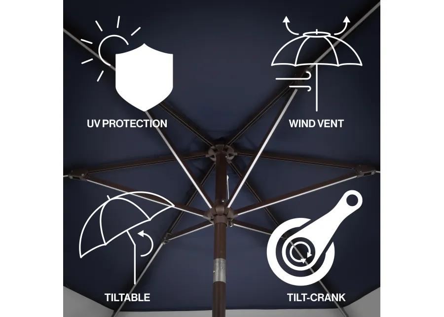 Spencer Classic Coastal 2-Tone Solar LED Market Patio Umbrella with 12 LED Strip Lights, Auto-Tilt, Crank and UV Protection