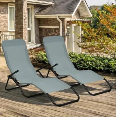 Hivvago 2 Pieces Folding Portable Patio Chaise Lounger with Rocking Design-Light Green