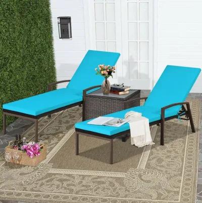 2 Pieces Patio Rattan Adjustable Back Lounge Chair with Armrest and Removable Cushions