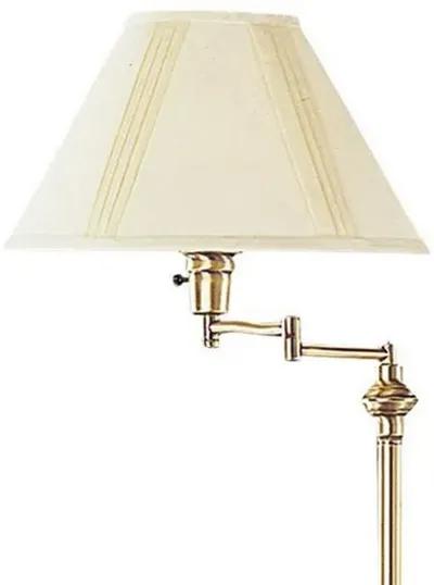 150 Watt Metal Floor Lamp with Swing Arm and Fabric Conical Shade, Gold-Benzara