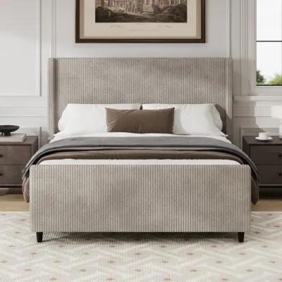 Merax High Headboard Corduroy Platform Bed Bedroom Furniture