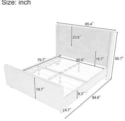 Merax High Headboard Corduroy Platform Bed Bedroom Furniture