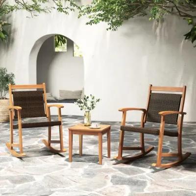 Hivvago 3 Pieces Acacia Wood Patio Rocking Chair Set with Side Table