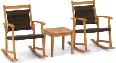 Hivvago 3 Pieces Acacia Wood Patio Rocking Chair Set with Side Table