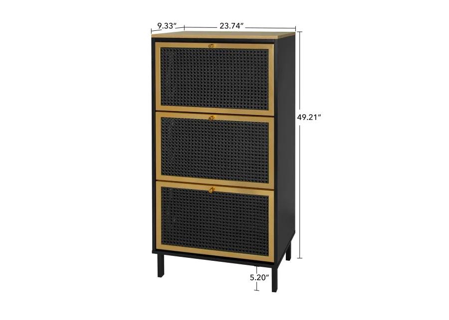 MONDAWE 3 Metal Door Shoe Rack, Freestanding Modern Shoe Metal Rattan Storage Cabinet, for Entryway, Living Room