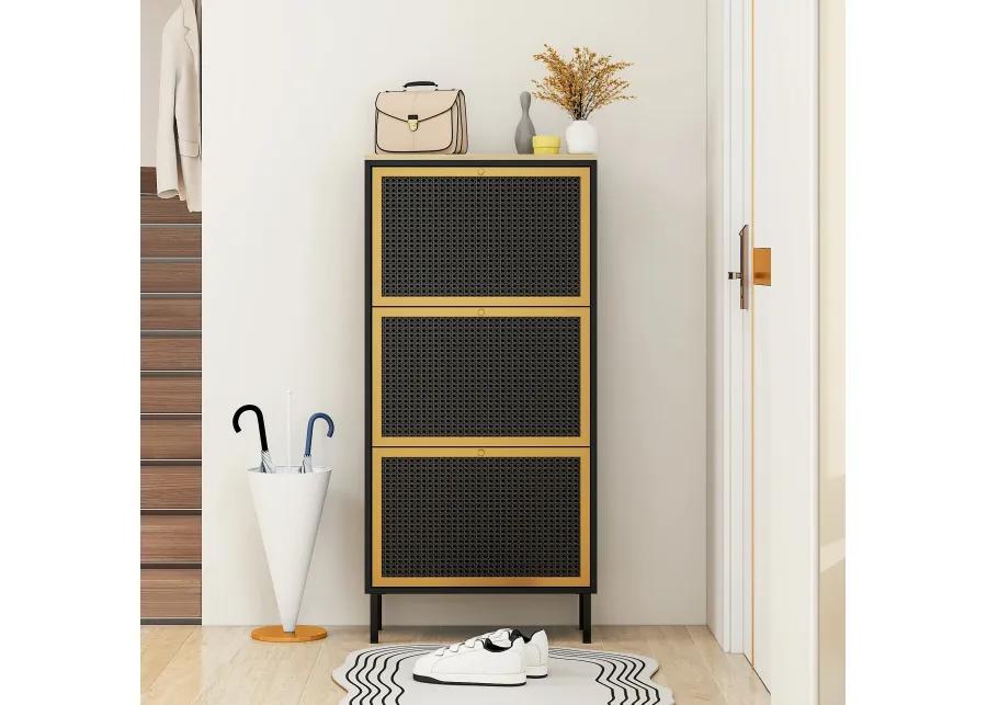 MONDAWE 3 Metal Door Shoe Rack, Freestanding Modern Shoe Metal Rattan Storage Cabinet, for Entryway, Living Room