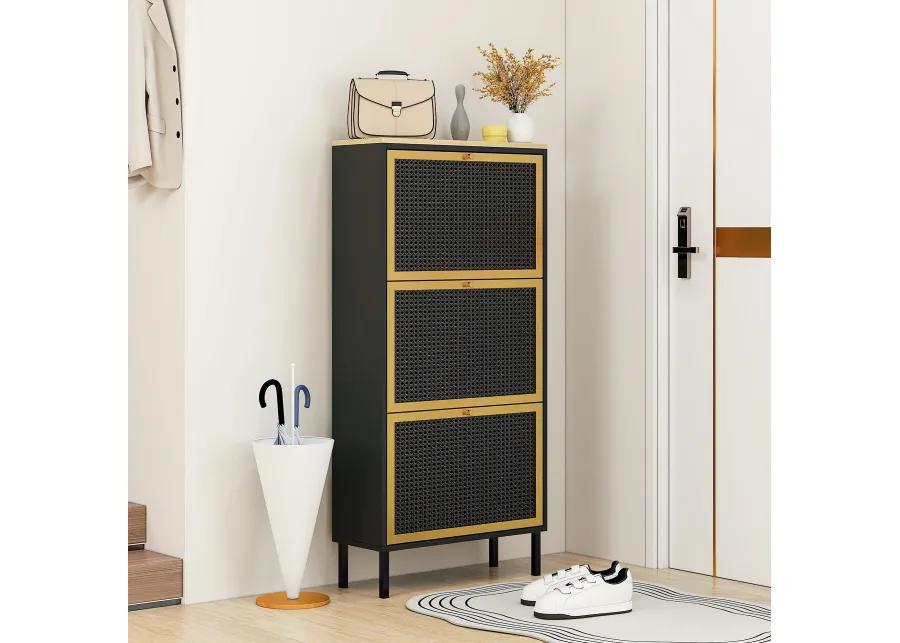 MONDAWE 3 Metal Door Shoe Rack, Freestanding Modern Shoe Metal Rattan Storage Cabinet, for Entryway, Living Room