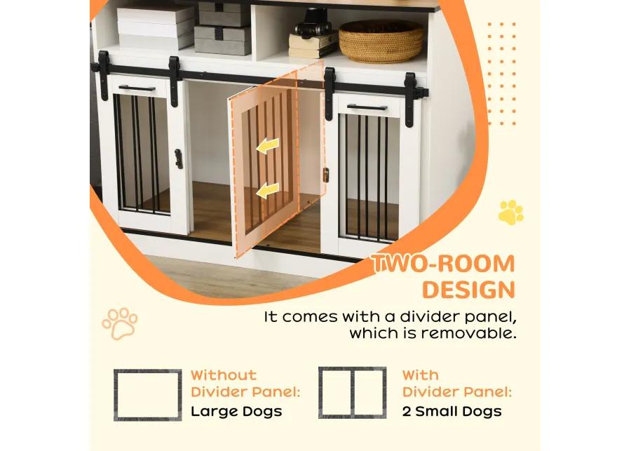 White Pet Sanctuary: Large Double Dog Crate with Shelves & Storage