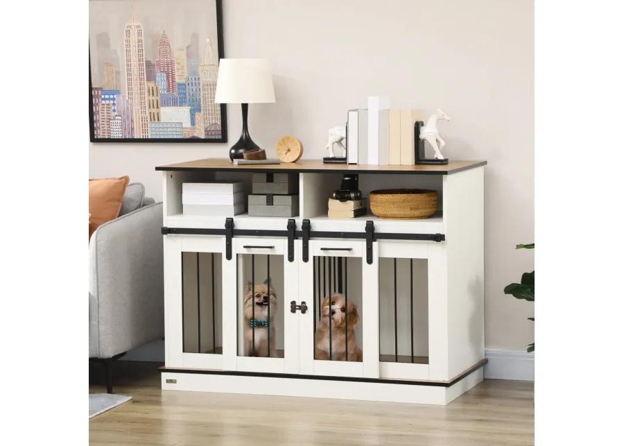 White Pet Sanctuary: Large Double Dog Crate with Shelves & Storage