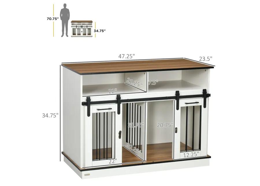 White Pet Sanctuary: Large Double Dog Crate with Shelves & Storage