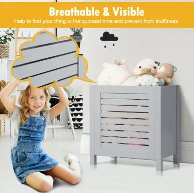 Wooden Kids Toy Storage Organizer with Lid-Gray