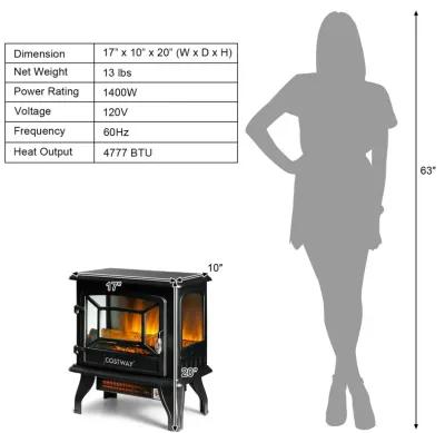 Freestanding Fireplace Heater with Realistic Dancing Flame Effect-Black