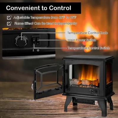 Freestanding Fireplace Heater with Realistic Dancing Flame Effect-Black