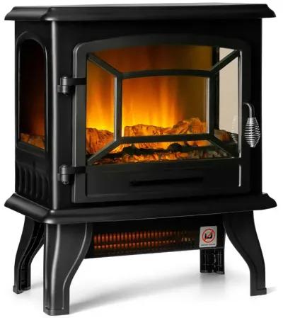 Freestanding Fireplace Heater with Realistic Dancing Flame Effect-Black