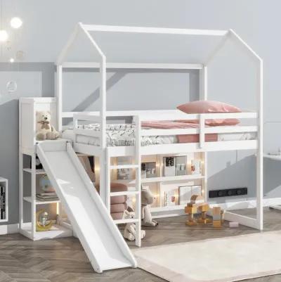 Merax Wood House Loft bed with Slide