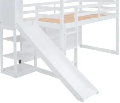 Merax Wood House Loft bed with Slide