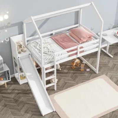 Merax Wood House Loft bed with Slide