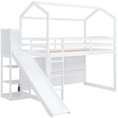 Merax Wood House Loft bed with Slide