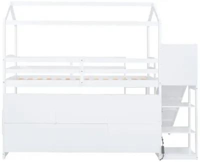 Merax Wood House Loft bed with Slide