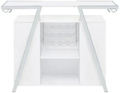 Leo 52 Inch Wine Bar Cabinet with Storage, Shelves, White, Chrome Steel - Benzara