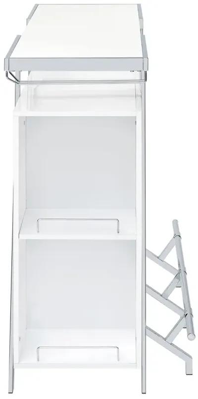 Leo 52 Inch Wine Bar Cabinet with Storage, Shelves, White, Chrome Steel - Benzara