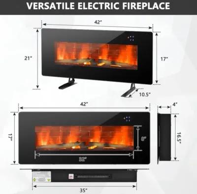 Hivvago 42 Inch Electric Wall Mounted Freestanding Fireplace with Remote Control-Black