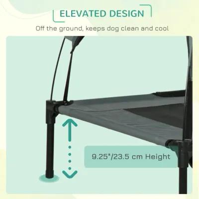 Shaded Canine Comfort: 48" Gray Elevated Dog Bed with UV Canopy