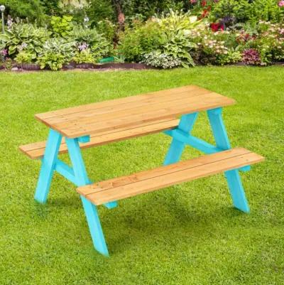 Hivvago Children Outdoor Wooden Table with Bench Seats for Indoor and Outdoor Use-Natural