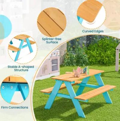 Hivvago Children Outdoor Wooden Table with Bench Seats for Indoor and Outdoor Use-Natural