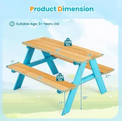 Hivvago Children Outdoor Wooden Table with Bench Seats for Indoor and Outdoor Use-Natural