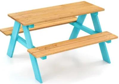 Hivvago Children Outdoor Wooden Table with Bench Seats for Indoor and Outdoor Use-Natural