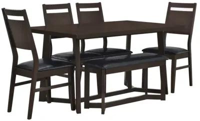 Farmhouse 6-Piece Wood Dining Table Set With 4 Upholstered Chairs And Bench