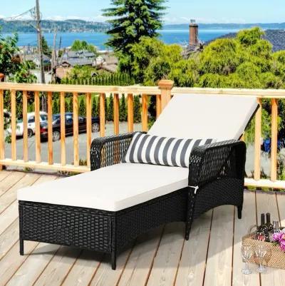 PE Rattan Chaise Lounge Chair Arm Chair Recliner Adjustable with Pillow