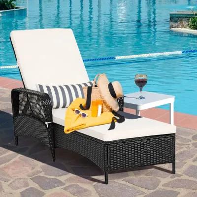 PE Rattan Chaise Lounge Chair Arm Chair Recliner Adjustable with Pillow