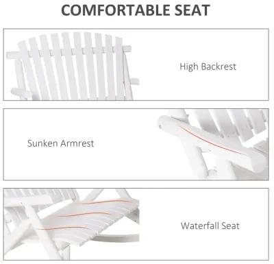 White Garden Duo: 2-Person Wooden Rocking Bench with Slatted Design