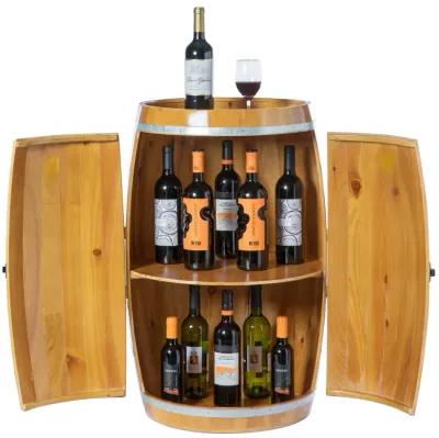 Wooden Wine Barrel Shaped Wine Holder, Bar Storage Lockable Storage Cabinet