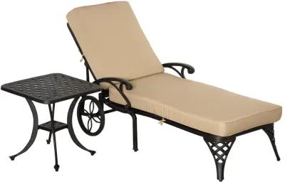 Beige Patio Set: Foldable Aluminum Chaise Lounge with Side Table