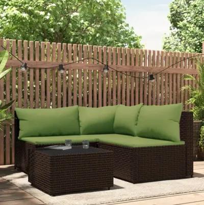 vidaXL 4 Piece Patio Lounge Set with Cushions Brown Poly Rattan