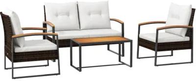 Outsunny 4 Piece Patio Furniture Set with Loveseat Sofa, 2 Chairs, and Table