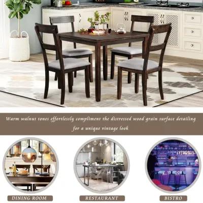 5 Piece Dining Table Set Industrial Wooden Kitchen Table and 4 Chairs