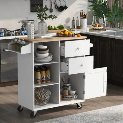 Merax Kitchen Island with Drop Leaf, LED Light Kitchen Cart on Wheels with 2 Fluted Glass Doors and 1 Flip Cabinet Door