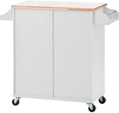 Merax Kitchen Island with Drop Leaf, LED Light Kitchen Cart on Wheels with 2 Fluted Glass Doors and 1 Flip Cabinet Door