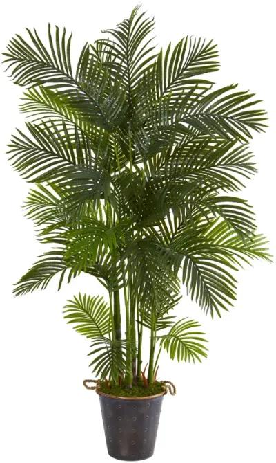 HomPlanti 75 Inches Areca Palm Artificial Tree in Decorative Metal Pail with Rope