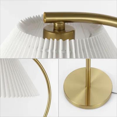 Devon 60.5" Modern Glam Metal Arc LED Floor Lamp with Pleated Shade, Brass Gold/White