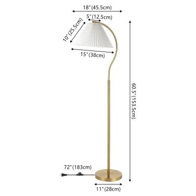 Devon 60.5" Modern Glam Metal Arc LED Floor Lamp with Pleated Shade, Brass Gold/White