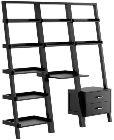 Bellamy 3-Pc Leaning Desk & Shelf Set, Black